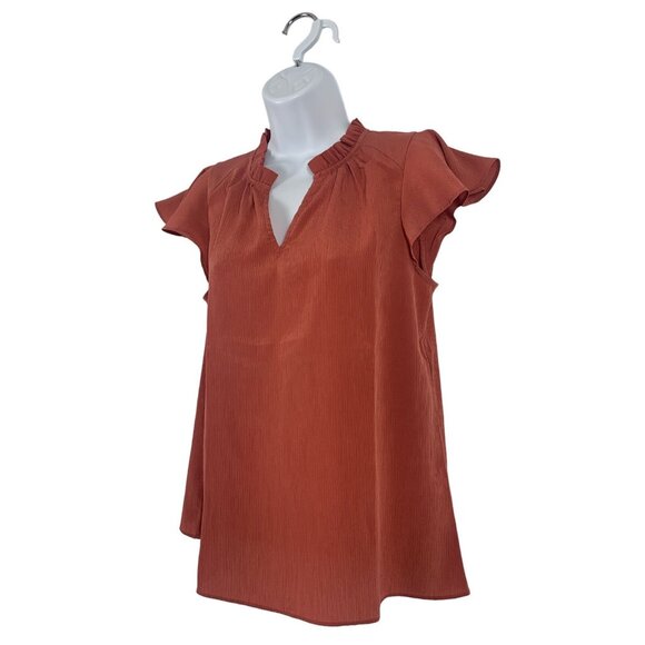 Nine West Womens Rust Ruffled Flutter Sleeve Top Size Small - Picture 4 of 9